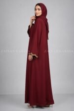 Red Front Open Abaya with a matching scarf