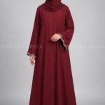 Red Front Open Abaya with a matching scarf