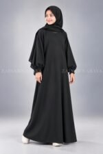 Black Maxi Abaya for Kids with Elastic Sleeves OL-935 - Image 5