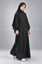 Black Maxi Abaya for Kids with Elastic Sleeves OL-935 - Image 3