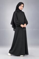 Black Maxi Abaya for Kids with Elastic Sleeves OL-935