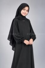 Black Maxi Abaya for Kids with Elastic Sleeves OL-935 - Image 2