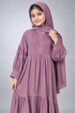 Colored Pleated Maxi Abaya for Kids J 121 - Image 2