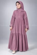 Colored Pleated Maxi Abaya for Kids J 121 - Image 3
