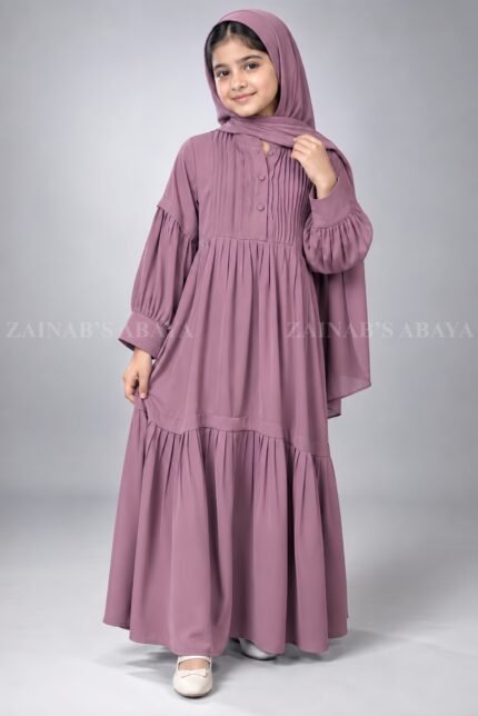 Colored Pleated Maxi Abaya for Kids J 121