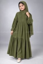 Colored Pleated Maxi Abaya for Kids J 121 - Image 10