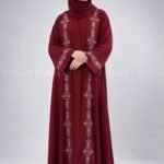 Embroidered Front Open Abaya in Red Color OL-0877