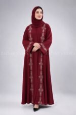 Embroidered Front Open Abaya in Red Color OL-0877