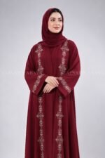 Embroidered Front Open Abaya in Red Color OL-0877 - Image 2