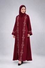 Embroidered Front Open Abaya in Red Color OL-0877 - Image 3