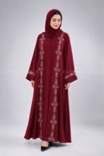 Embroidered Front Open Abaya in Red Color OL-0877 - Image 4