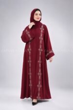 Embroidered Front Open Abaya in Red Color OL-0877 - Image 5