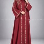 Nida front open gown abaya with intricate embroidery on the front, back, and sleeves, offering a stylish and modest design.