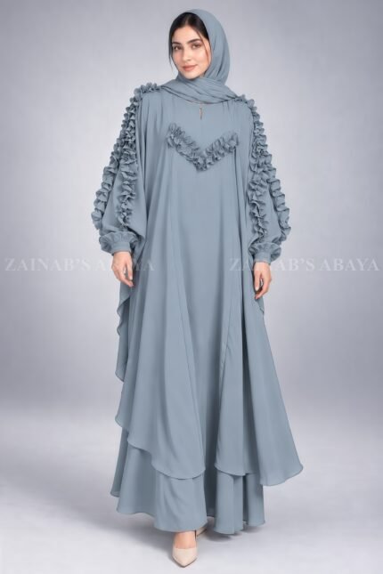 Jade Maxi Abaya with Chiffon Ruffle Detailing