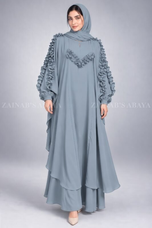 Jade Maxi Abaya with Chiffon Ruffle Detailing