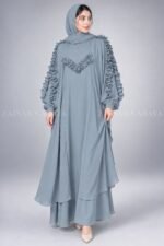 Jade Maxi Abaya with Chiffon Ruffle Detailing