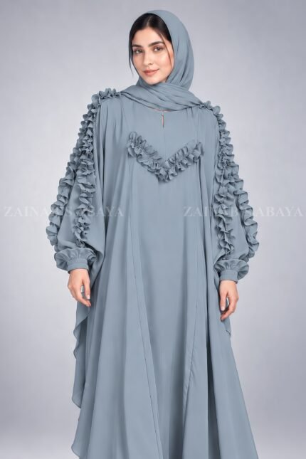 Jade Maxi Abaya with Chiffon Ruffle Detailing