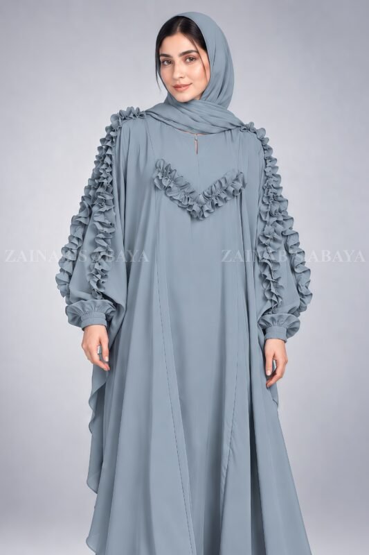 Jade Maxi Abaya with Chiffon Ruffle Detailing