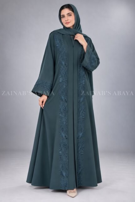 Moongiya Front Open Abaya with Tonal Embroidery OL-827