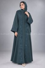 Moongiya Front Open Abaya with Tonal Embroidery OL-827 - Image 3
