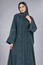 Moongiya Front Open Abaya with Tonal Embroidery OL-827 - Image 2