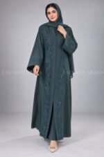 Moongiya Front Open Abaya with Tonal Embroidery OL-827 - Image 5