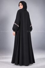 Floral Embroidered Front Open Abaya for women includes a matching scarf