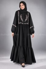 Floral Embroidered Front open Abaya for Women includes a matching scarf