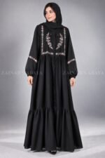 Floral Embroidered Front Open Abaya for Women includes a matching scarf