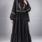 Floral Embroidered Front Open Abaya for Women includes a matching scarf