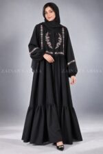 Floral Embroidered Front Open Abaya for Women includes a matching scarf