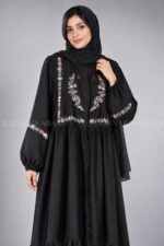 Floral Embroidered Front Open Abaya for Women includes a matching scarf