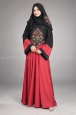 Red and Black Maxi Abaya with Floral Embroidery OL-1103 - Image 3