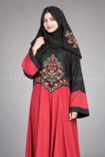 Red and Black Maxi Abaya with Floral Embroidery OL-1103 - Image 2