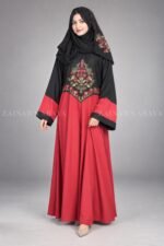 Red and Black Maxi Abaya with Floral Embroidery OL-1103 - Image 5