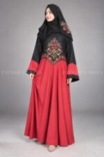 Red and Black Maxi Abaya with Floral Embroidery OL-1103 - Image 4