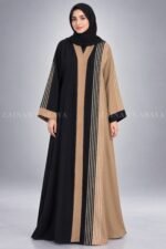 Black & Light Brown Dual-Tone Front Open Abaya OL-904 - Image 3