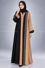 Black & Light Brown Dual-Tone Front Open Abaya OL-904 - Image 4