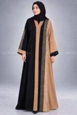 Black & Light Brown Dual-Tone Front Open Abaya OL-904 - Image 5