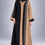 Black & Light Brown Dual-Tone Front Open Abaya OL-904