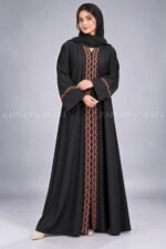Black Front Open Abaya with Rosebud Embroidery OL-1211 - Image 3