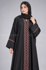 Black Front Open Abaya with Rosebud Embroidery OL-1211 - Image 2