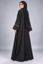 Black Front Open Abaya with Rosebud Embroidery OL-1211 - Image 6