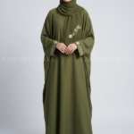 Olive Green Caftan Abaya with Cuff Embroidery OL- 1213