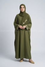 Olive Green Caftan Abaya with Cuff Embroidery OL- 1213
