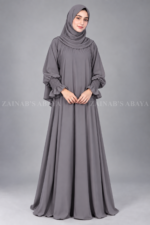 Dark Grey Maxi Abaya with Elastic Style Sleeves OL-1212 - Image 3