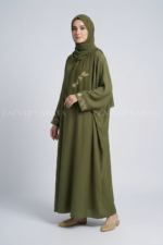 Olive Green Caftan Abaya with Cuff Embroidery OL- 1213 - Image 3