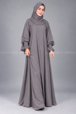 Dark Grey Maxi Abaya with Elastic Style Sleeves OL-1212 - Image 4