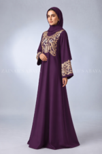 Purple Embroidered Maxi Abaya for Women OL-667 - Image 4