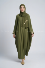 Olive Green Caftan Abaya with Cuff Embroidery OL- 1213 - Image 4